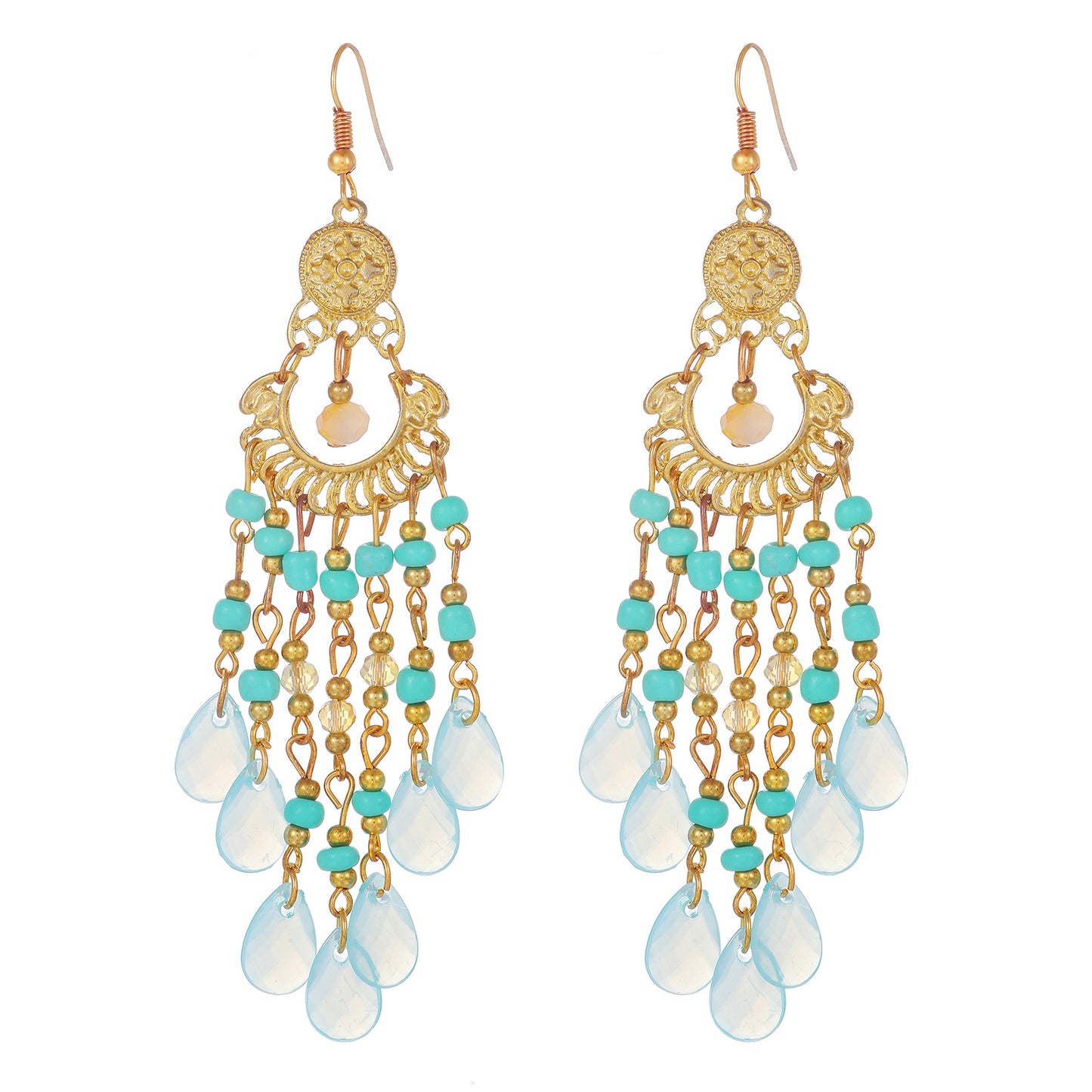 Bohemian Vintage Geometric Teardrop Hollow Tassel Drop Earrings for Women