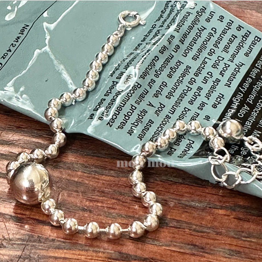 Bracciale minimalista con perline rotonde in argento sterling 925, gioiello fatto a mano