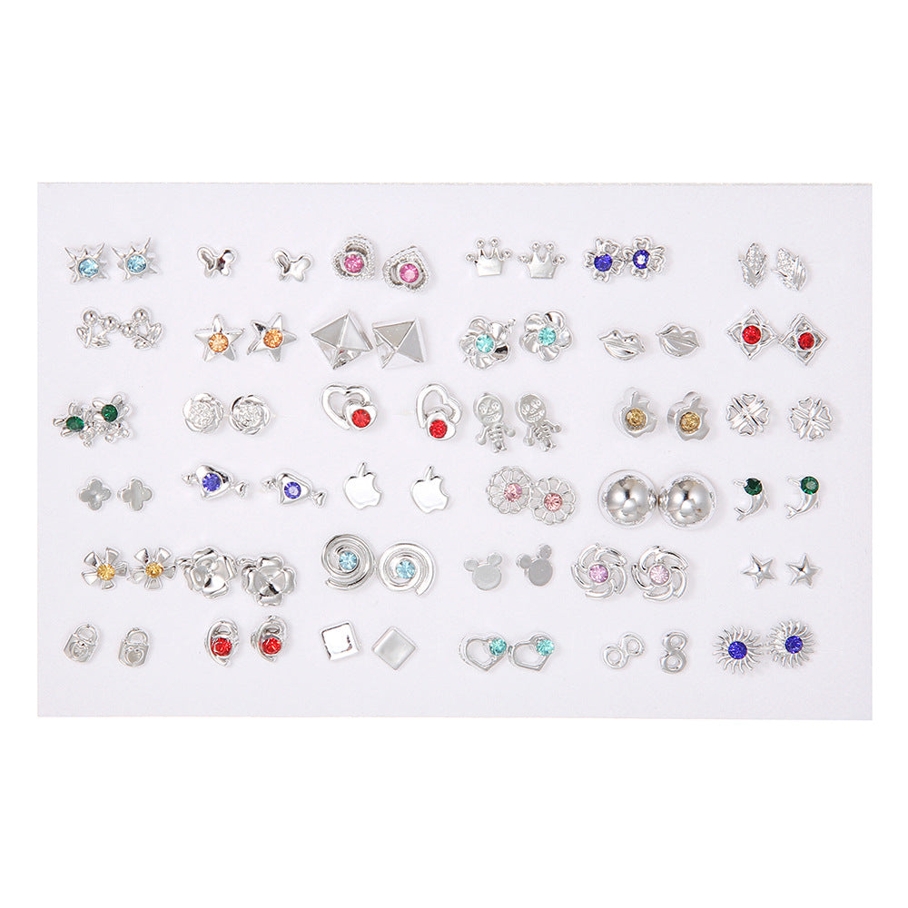 Geometric Resin Stud Earrings Set with Rhinestone Inlay Featuring Floral Animal and Letter Designs for Women