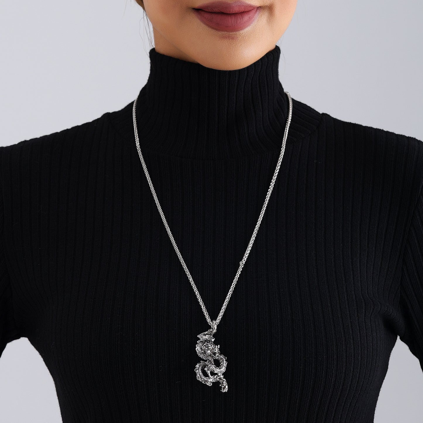 Vintage Dragon Pendant Necklace for Women with Geometric Shape Alloy Chain Plated Finish and Tassel Detail