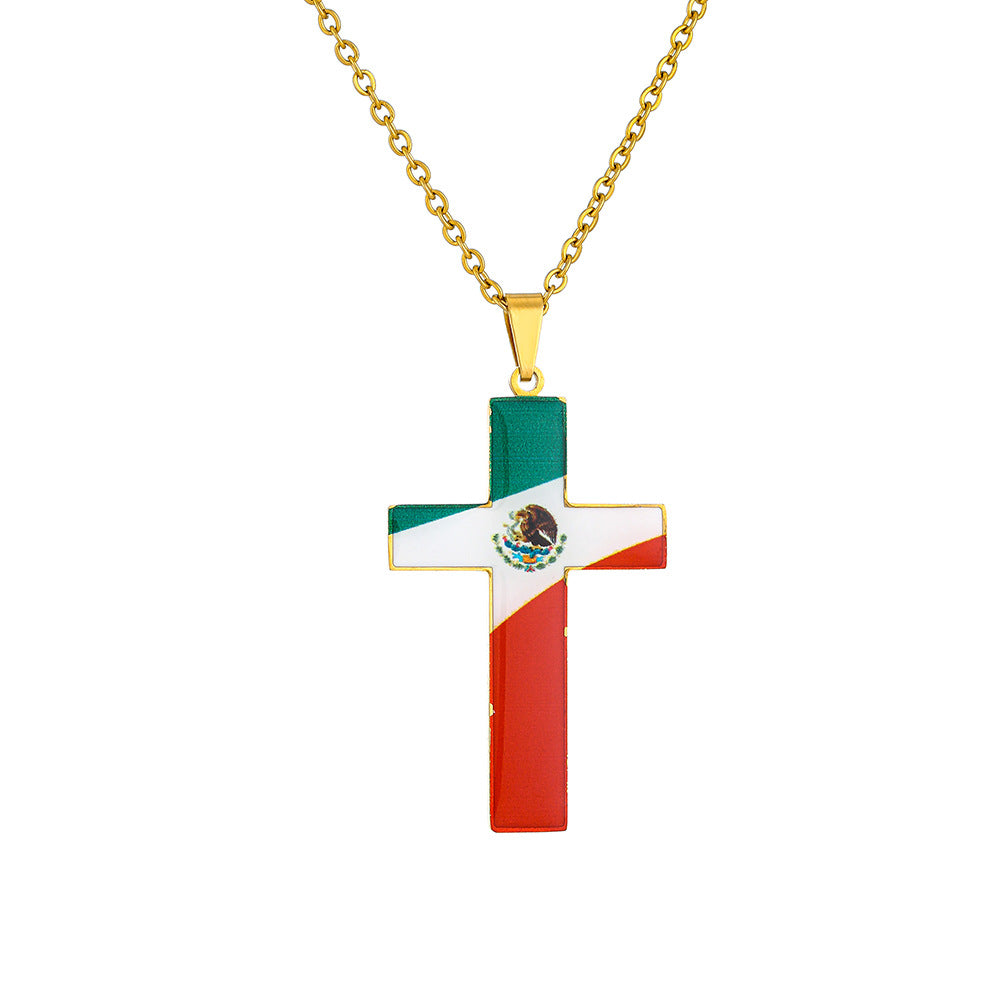 Collana Pendente a Croce Minimalista in Acciaio Inossidabile con Finitura Smaltata su Catena ad O, Unisex