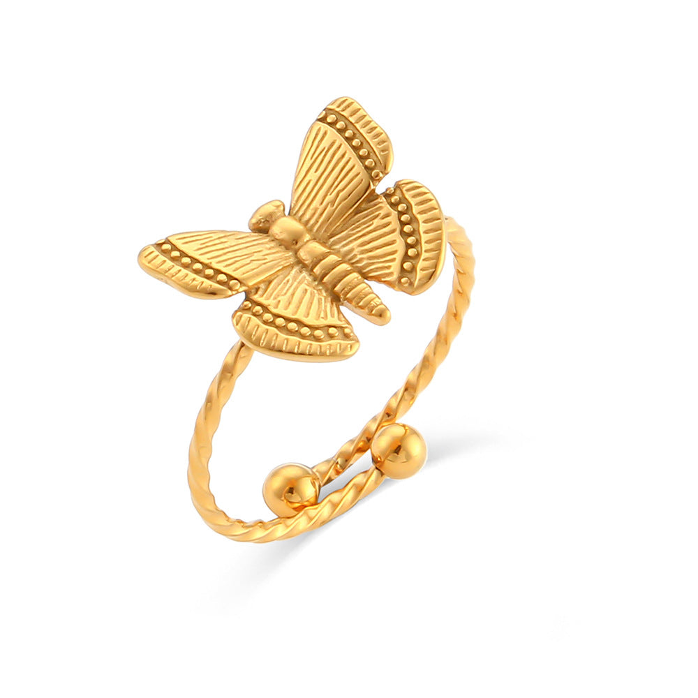 Anello Regolabile alla Moda a Farfalla in Acciaio Inossidabile con Placcatura in Oro 18K da Donna