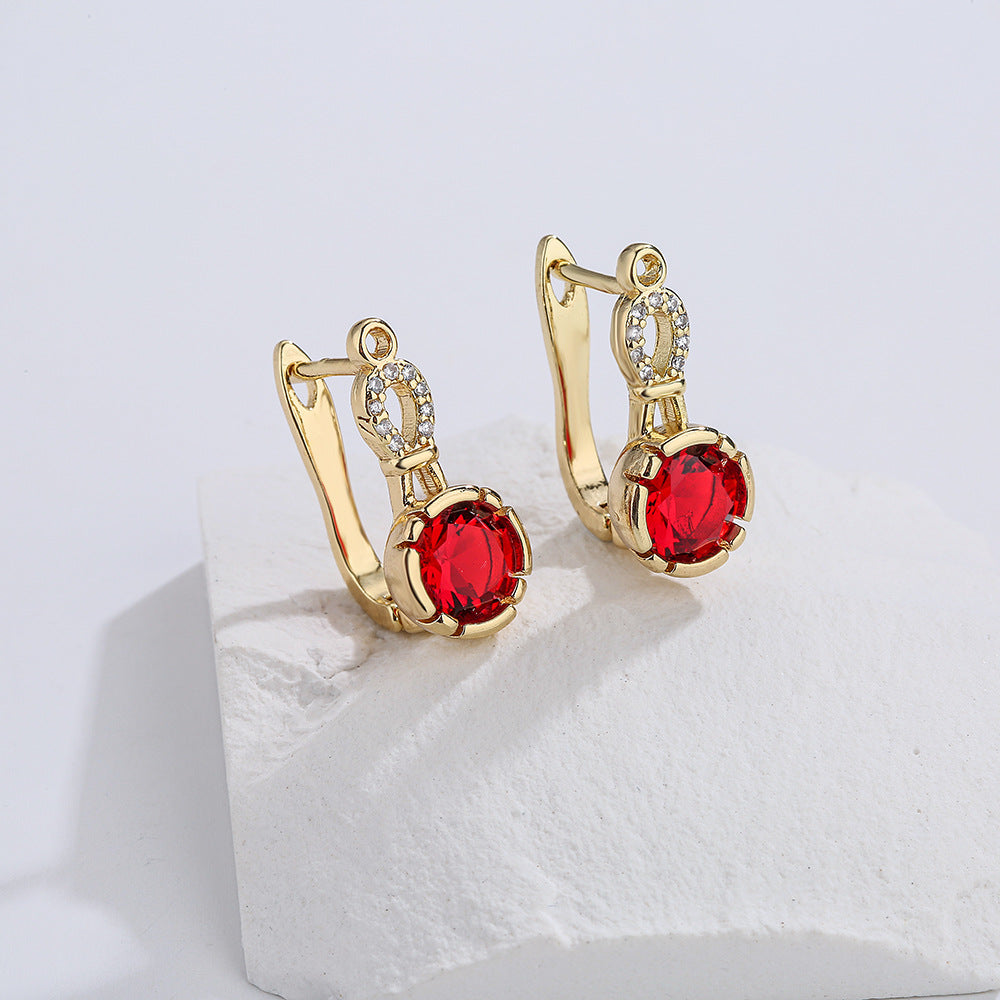 Orecchini Minimalisti Geometrici da Donna in Ottone Placcato Oro 18K con Intarsio in Zirconi