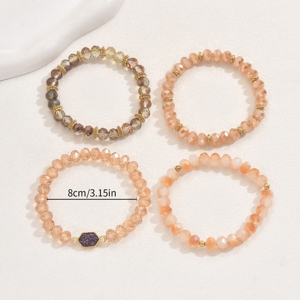 Minimalist Geometric Beaded Bracelet Set for Women with Crystal Accents and Alloy Inlay Handwoven Design