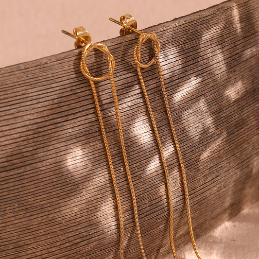 Pendientes de borla larga con cadena de serpiente redonda geométrica de acero inoxidable chapado en oro de 18 quilates de moda minimalista para mujer