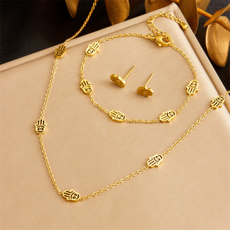 Minimalist Gold Plated Stainless Steel Heart Butterfly Teardrop Pearl Jewelry Set for Women
