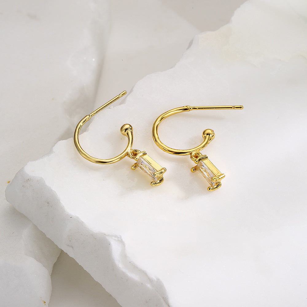 Minimalist Geometric Copper Earrings with Real Gold Plating and Cubic Zirconia Accents for Women