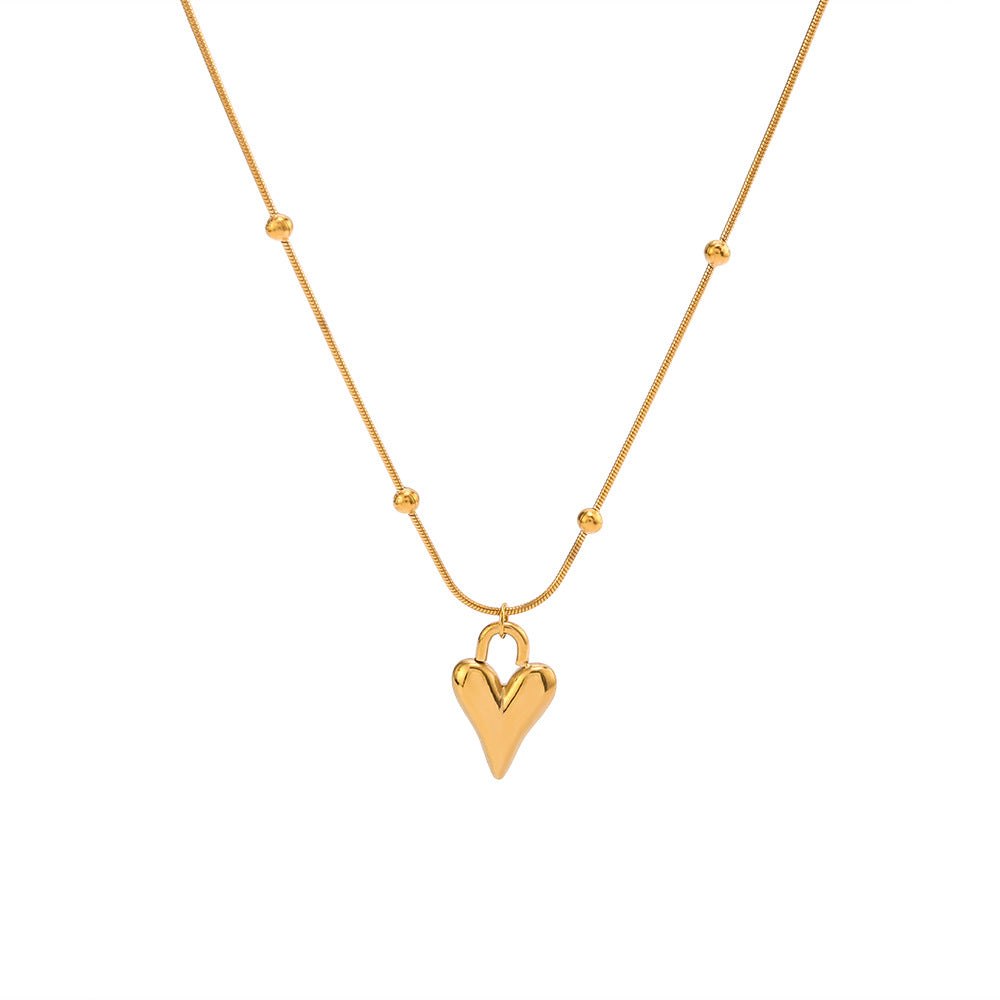 Minimalist Heart-Shaped Titanium Steel Necklace with 18K Gold Plating on O-Chain for Women