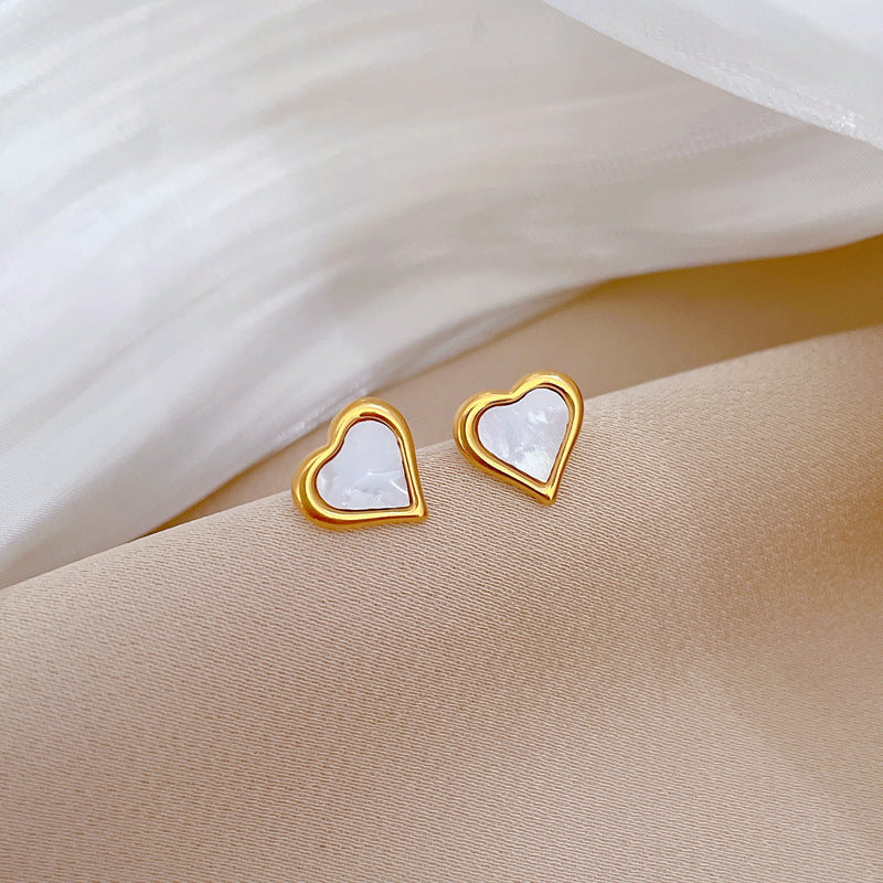 Minimalist Heart-Shaped Titanium Steel Stud Earrings with Plated Finish for Women