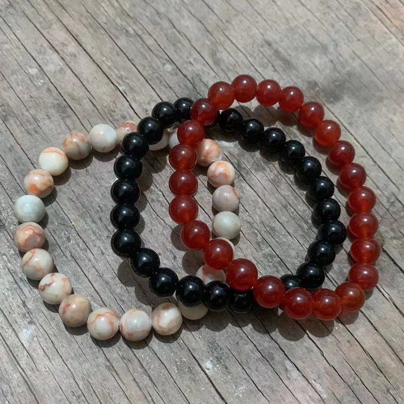 Unisex Geometric Alloy Bracelet Set with Tiger Eye, Green Aventurine and Red Agate Beads