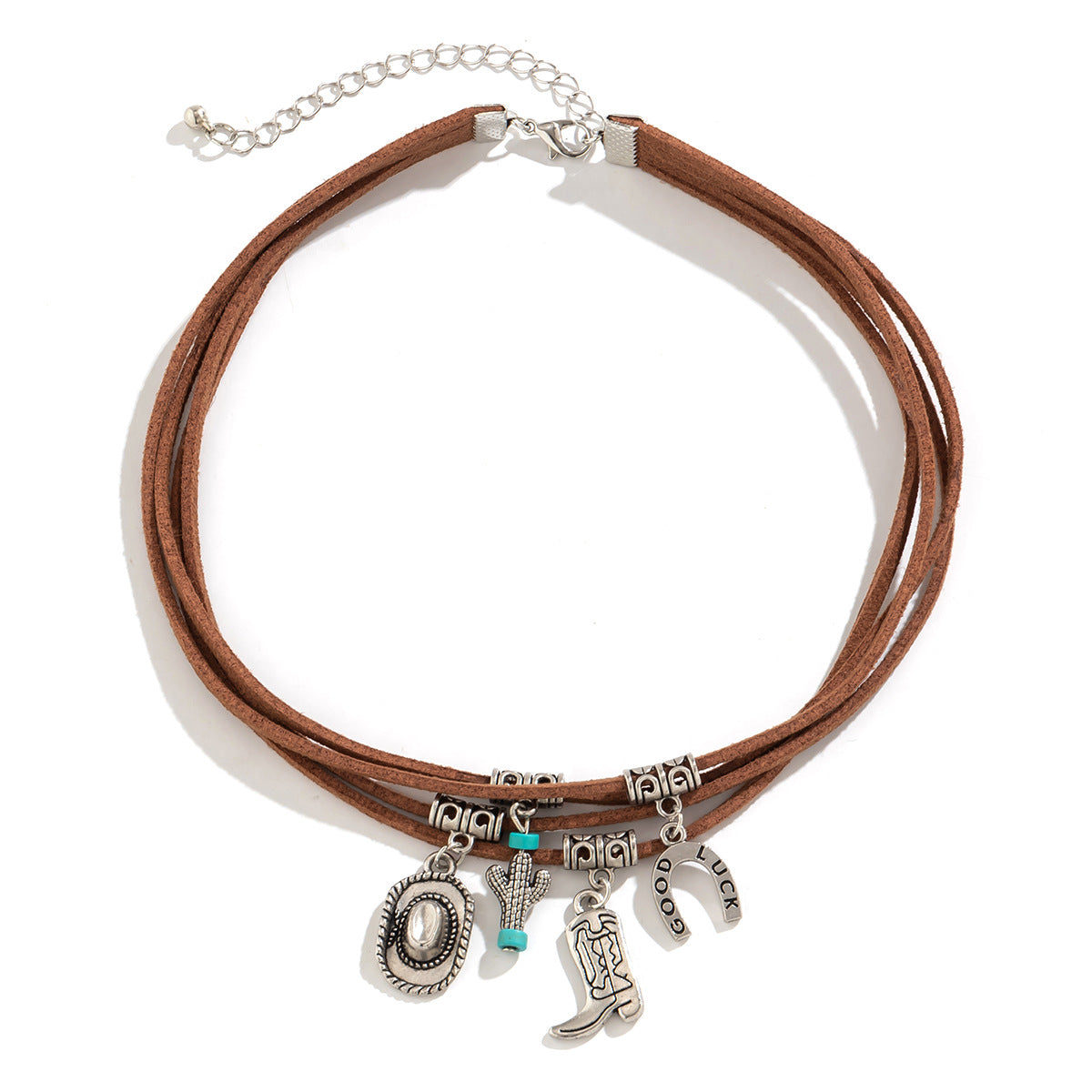 Vintage Western Cowboy Style Turquoise Multilayer Necklace for Women with Geometric Pendant and Plated Zinc Alloy Chain