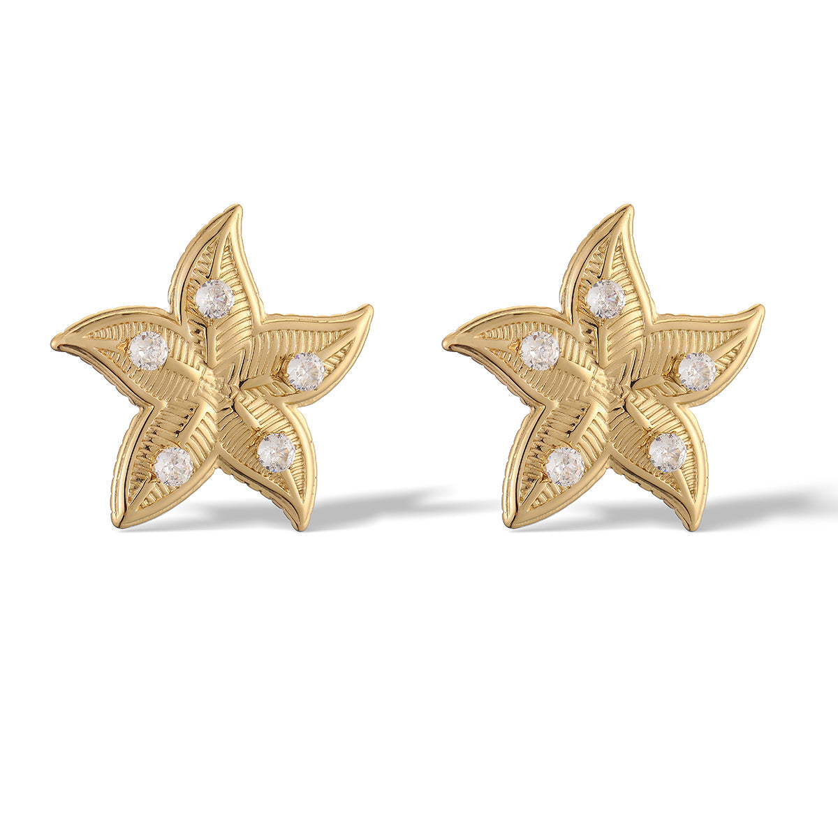 Orecchini a perno da donna a stella in acciaio inossidabile dorato con zirconia in stile geometrico vintage