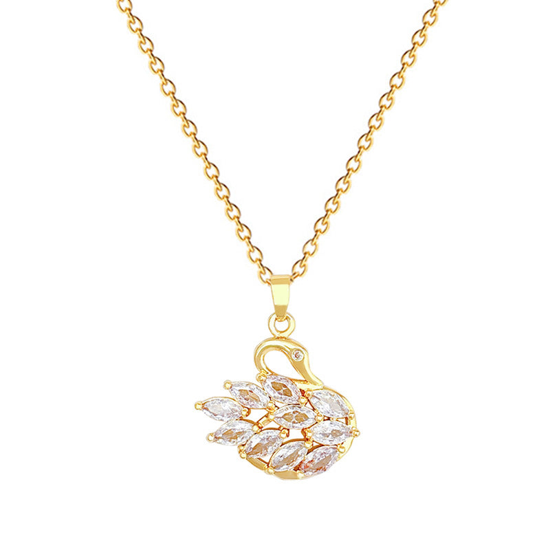 Collana da Donna Minimalista con Cigno in Acciaio Inossidabile con Forma Geometrica e Motivo Luna
