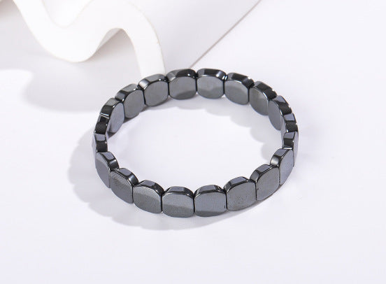 Casual Geometric Round Hematite Beaded Stretch Bracelet for Men