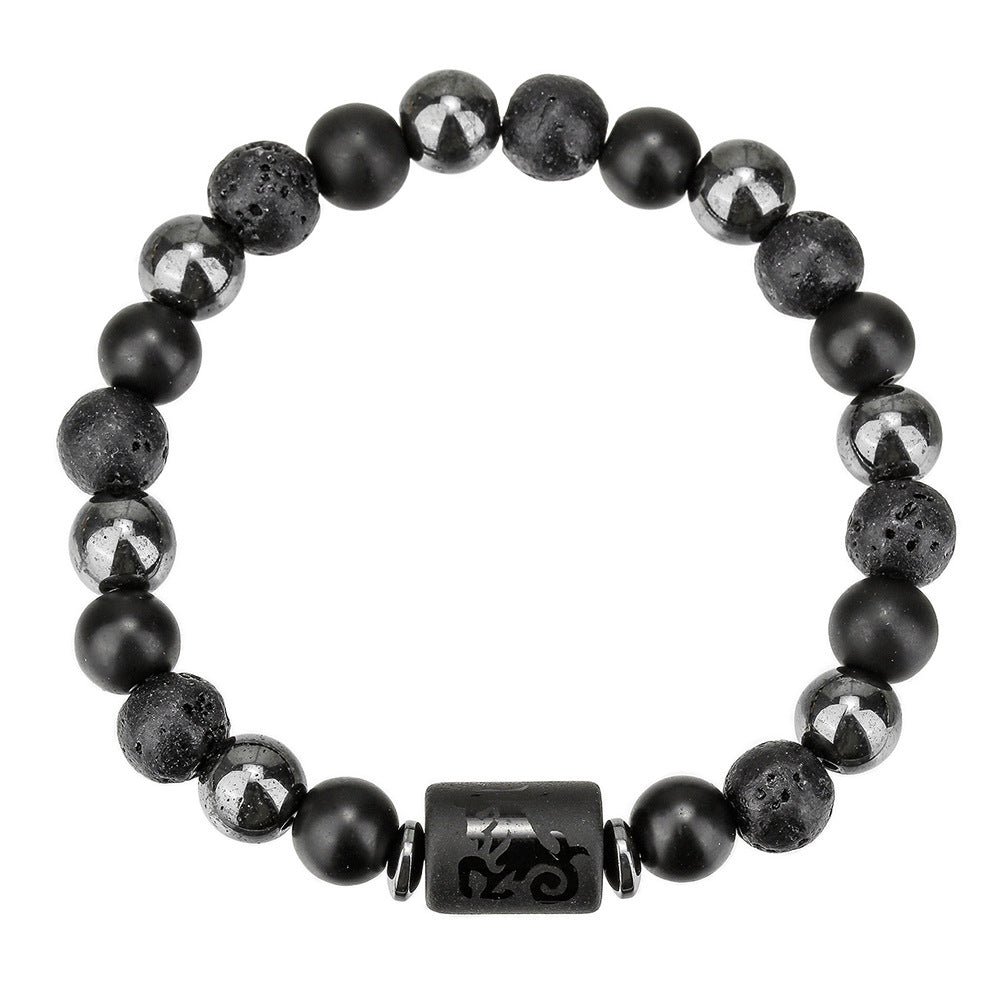 Vintage Handmade Round Volcanic Stone Beaded Bracelet Unisex