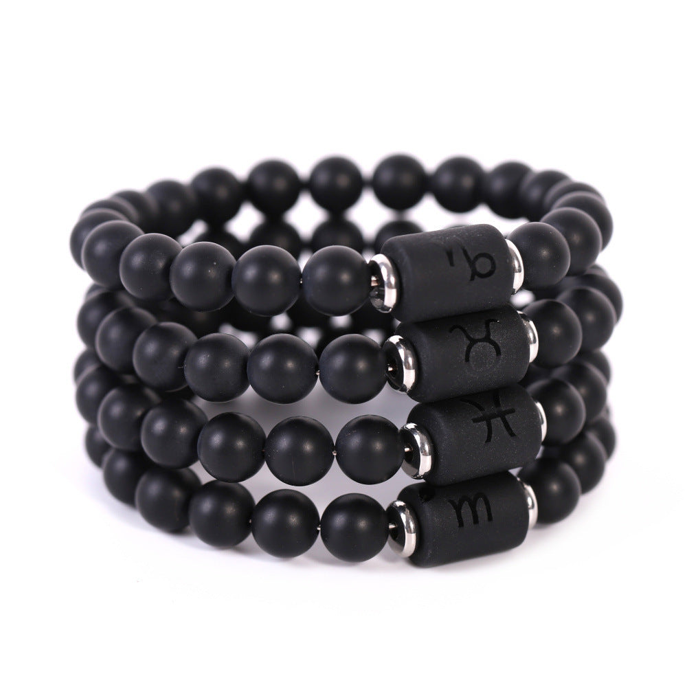 Elegant Business Matte Round Geometric Glass Zodiac Bracelet Unisex Gift