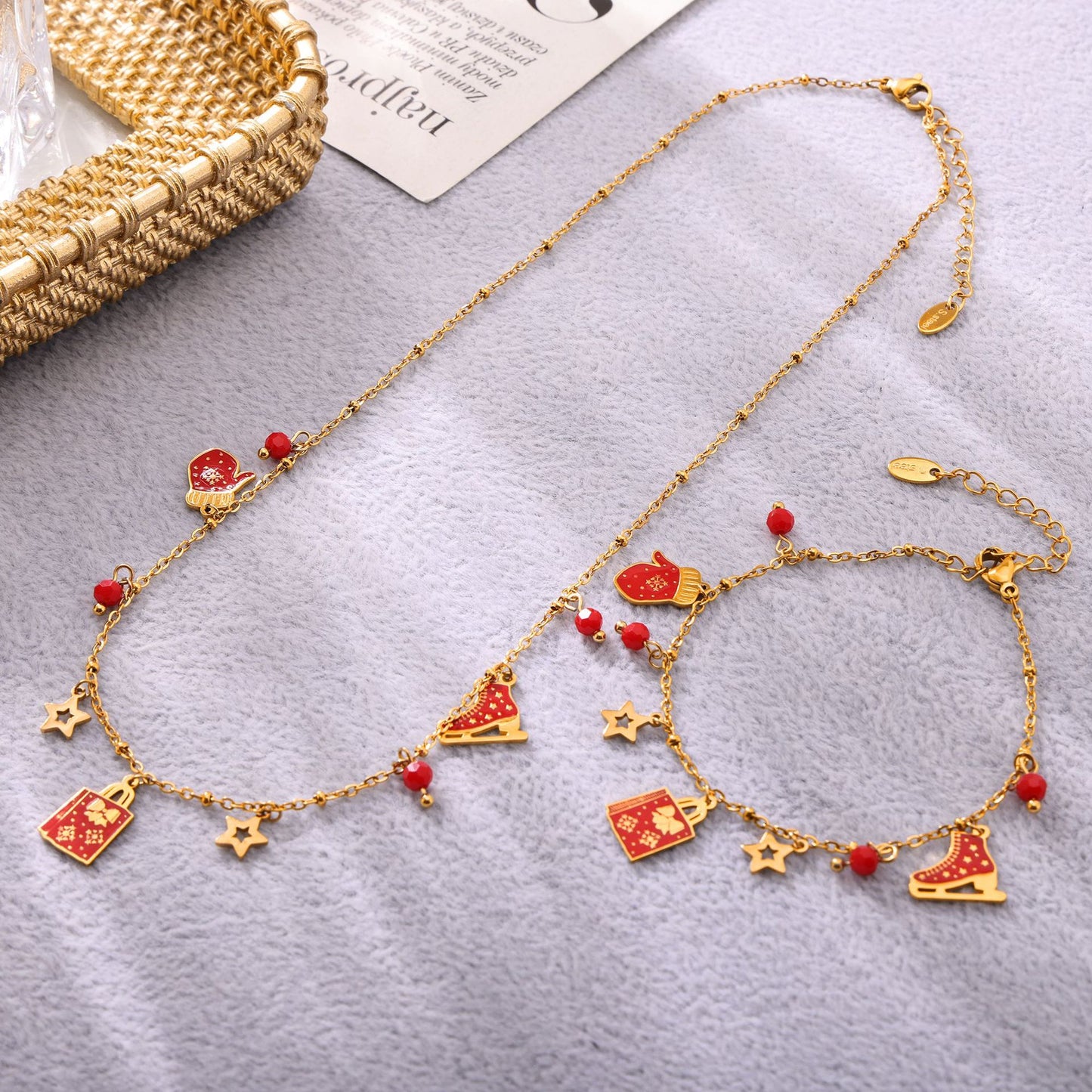Set collana e bracciale con ciondolo a ruota panoramica di lusso smaltato in acciaio inossidabile con placcatura PVD in oro 18 carati da donna