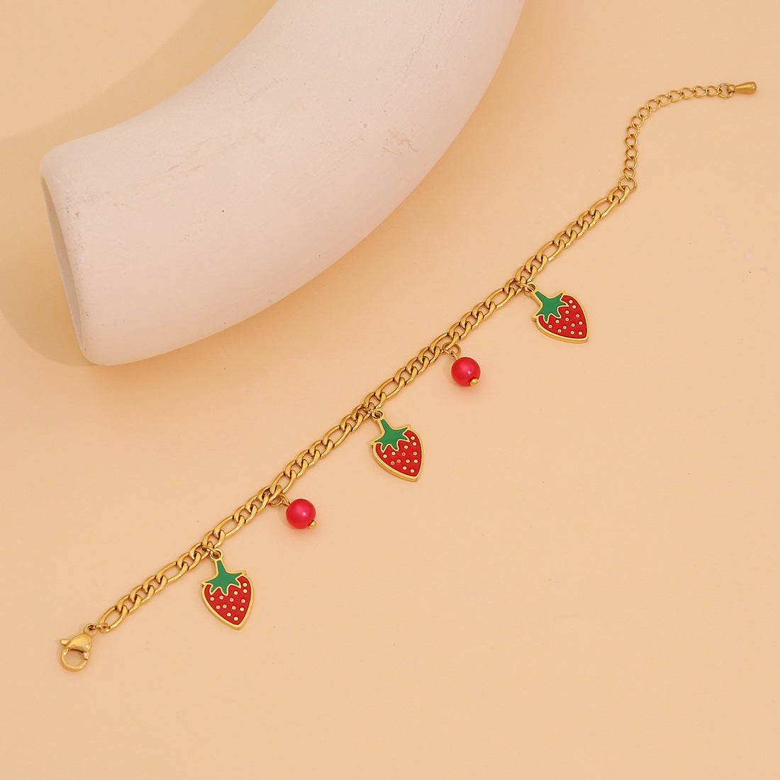 Cute Strawberry-Shaped Stainless Steel Necklace with Plated Finish for Women, Dainty Clavicle Chain