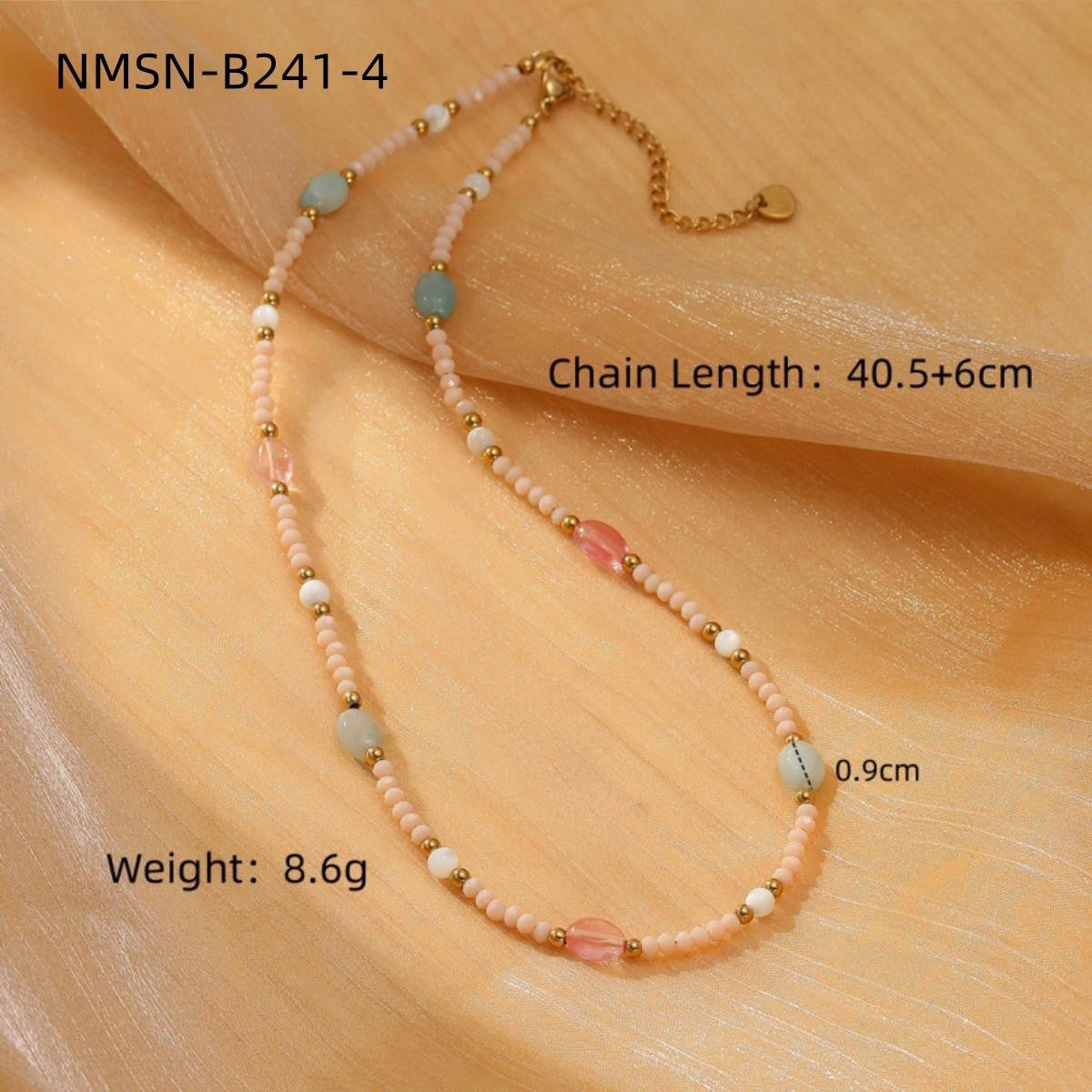 Collar minimalista de capas de acero inoxidable con abalorios y detalles de piedra natural para mujer