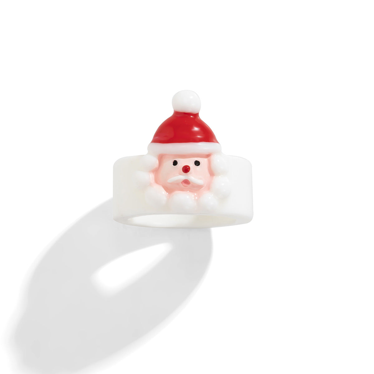 Anello natalizio acrilico "Rustic Chic" con Babbo Natale, renne e albero geometrico 3D per donna