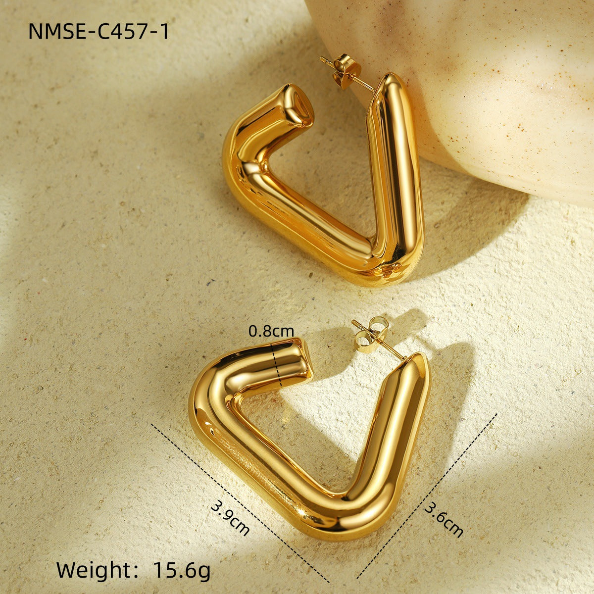 Orecchini geometrici a triangolo in acciaio inossidabile con placcatura in oro 18 carati da donna