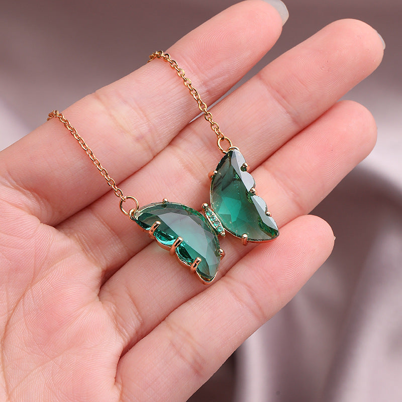 Collana da donna in acciaio al titanio con strass a forma di farfalla, minimalista e dolce catena per clavicola