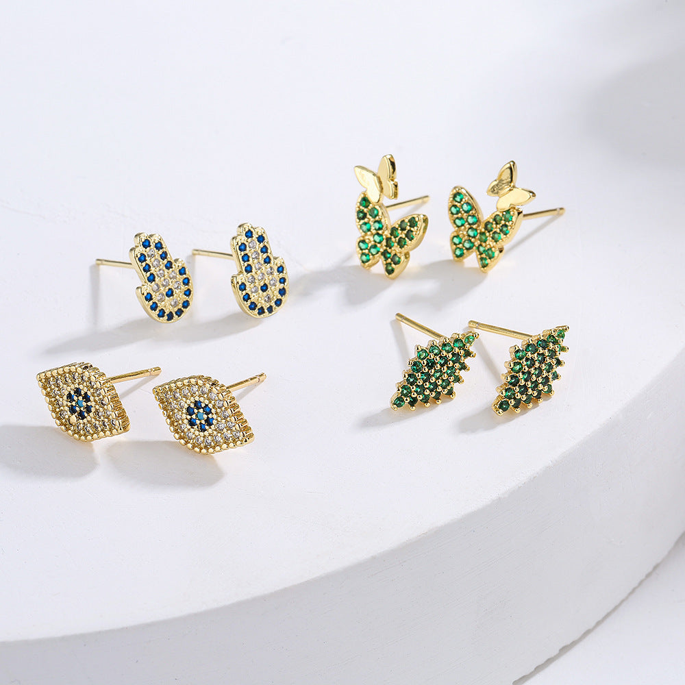 Minimalist Butterfly-Shaped Copper Earrings with Gold Plating and Micro-Pave Zirconia Accents