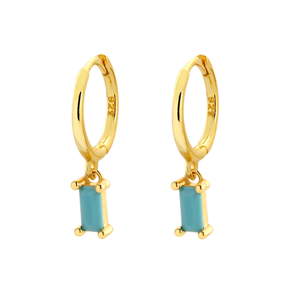 Aretes de aro de lujo para mujer de plata de ley 925, con diseño geométrico floral de mariposa en forma de lágrima y turquesa azul