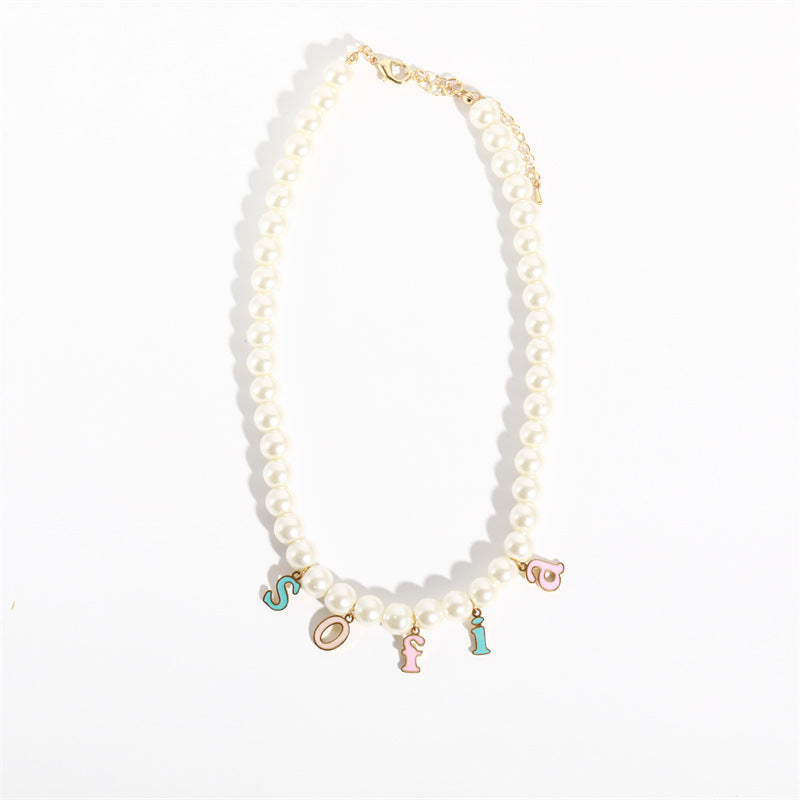 Minimalist Letter Shape Stainless Steel Necklace with Enamel Finish and 18K Gold Plating