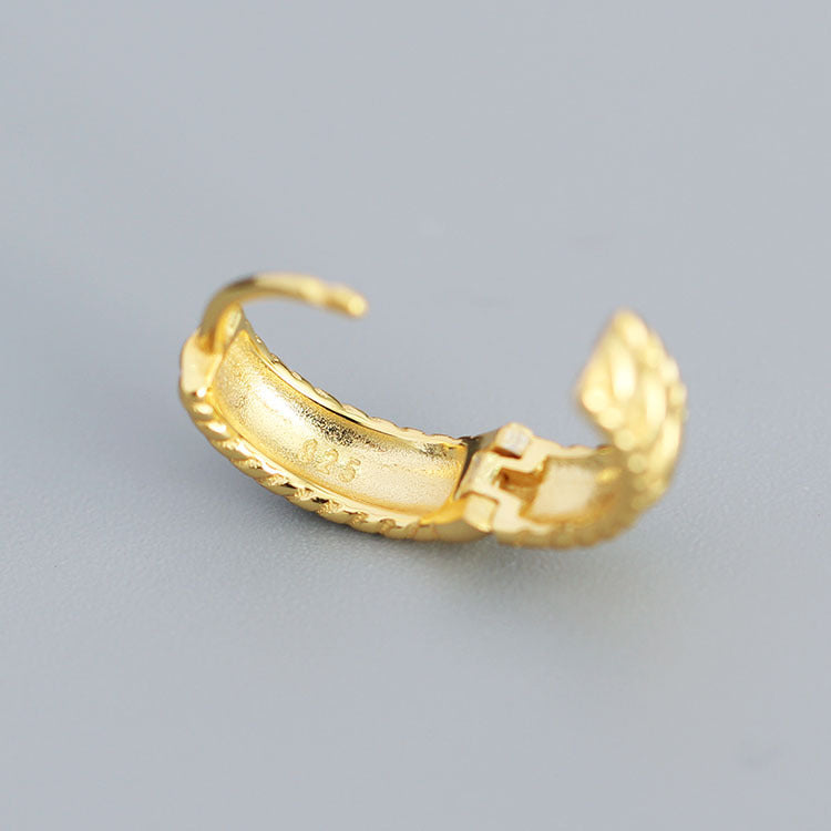 Minimalist Geometric Textured S925 Sterling Silver Hoop Earrings for Women