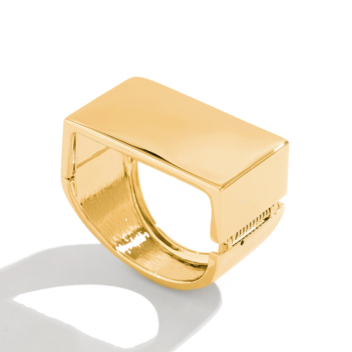 Pulsera geométrica cuadrada de apertura con resorte en aleación pulida con acabado de espejo para mujer