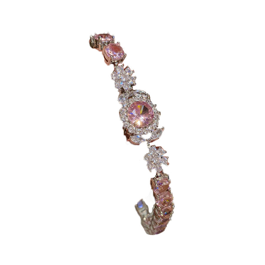 Luxury Elegant Round Floral Geometric Brass Bracelet with Cubic Zirconia Inlay for Women