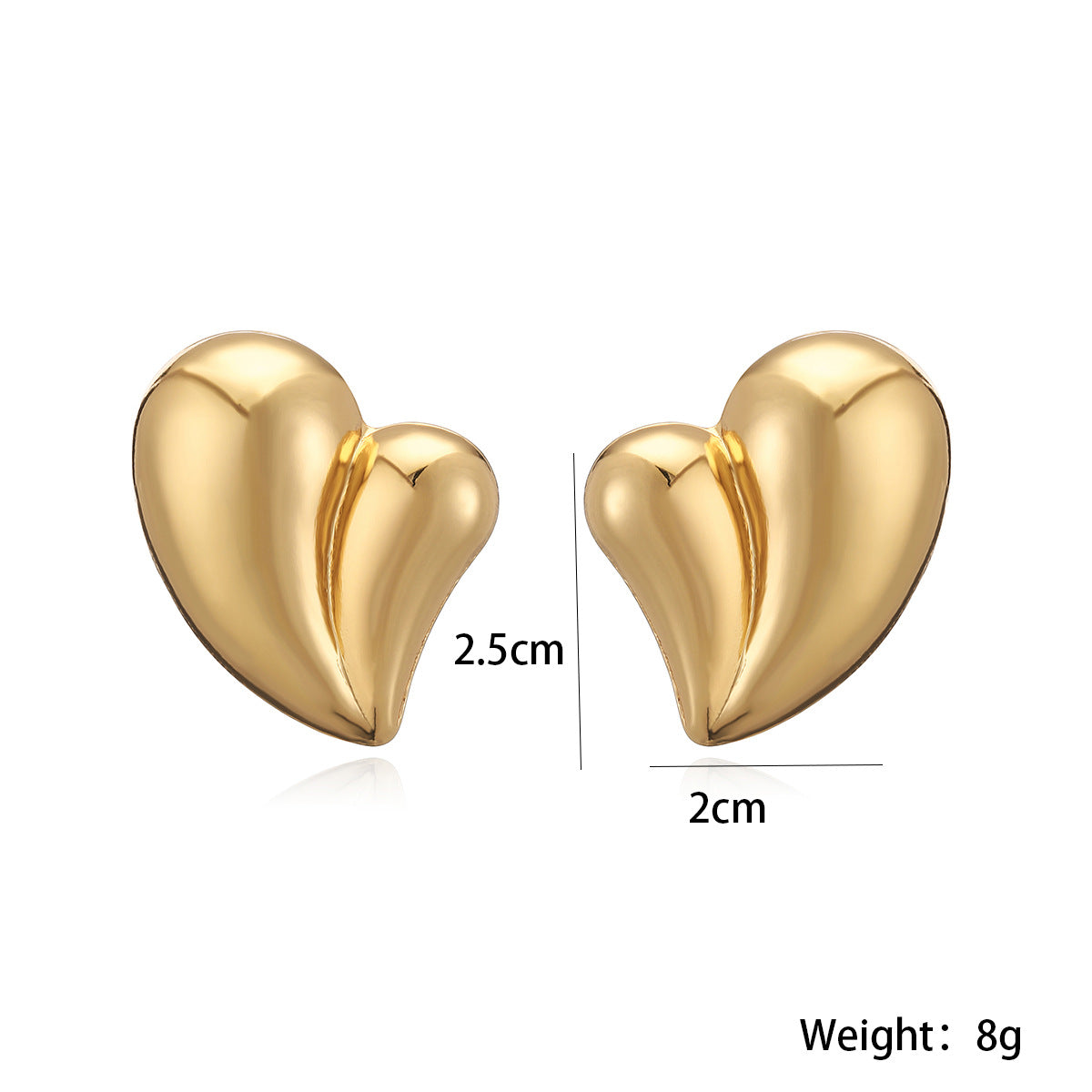 Minimalist Heart-Shaped Copper Earrings with Gold Plating for Women