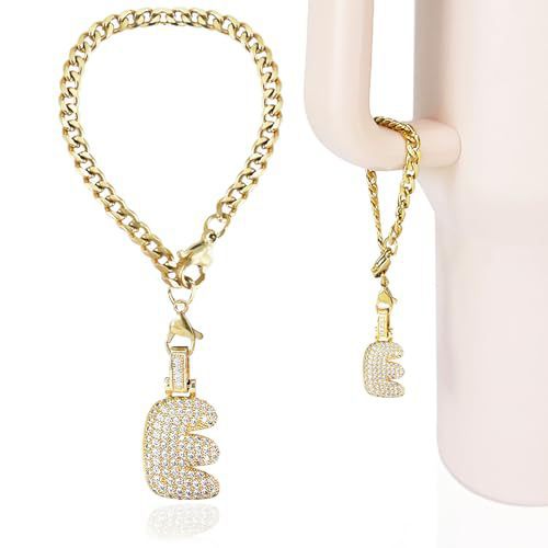 Cubic Zirconia Inlaid Brass Letter Charm Bar with Plated Finish