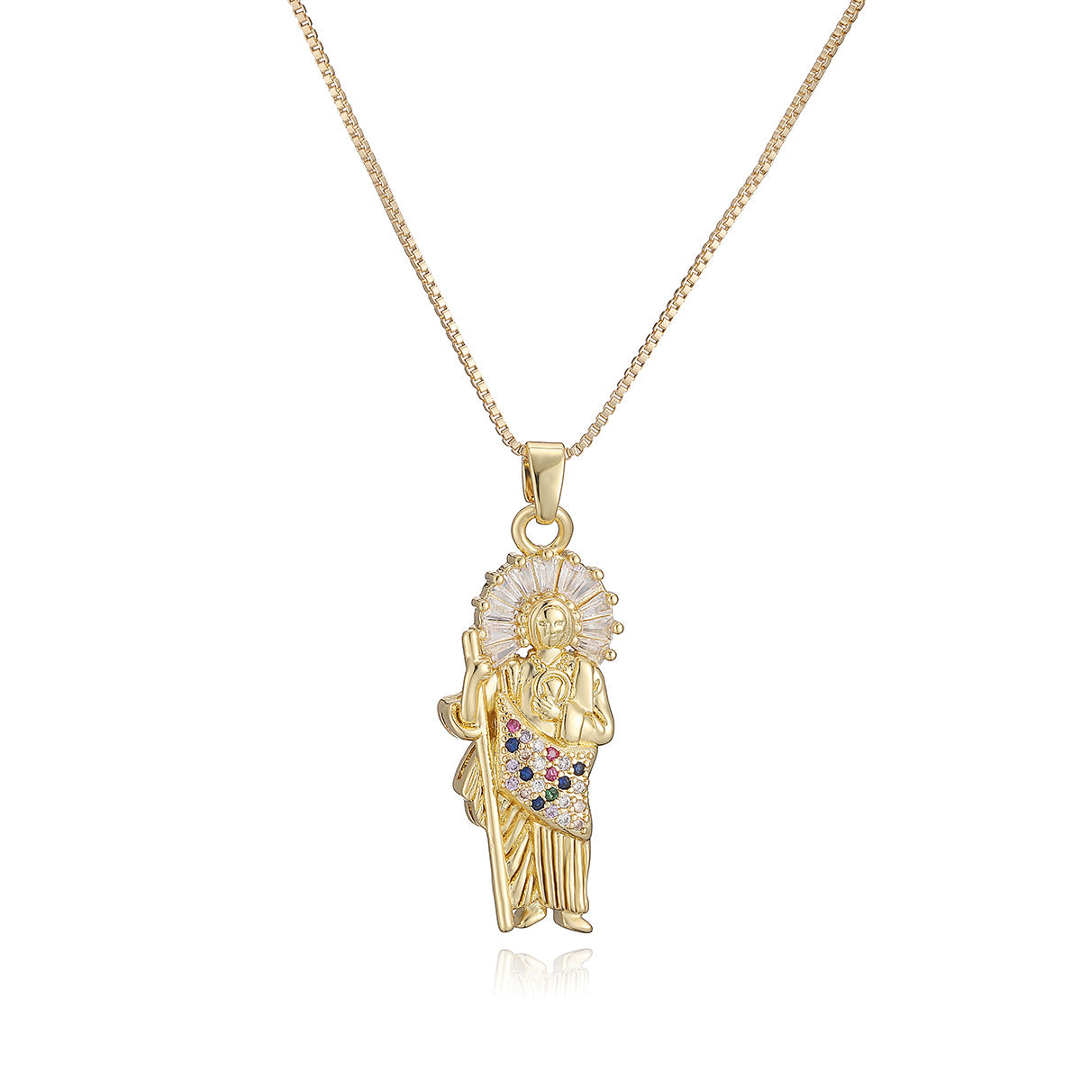 Minimalist 18K Gold Plated Brass Geometric Pendant with Cubic Zirconia Inlay