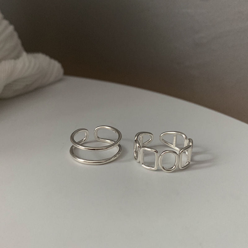 Minimalist Sweet Geometric Round Plated Alloy Ring for Women