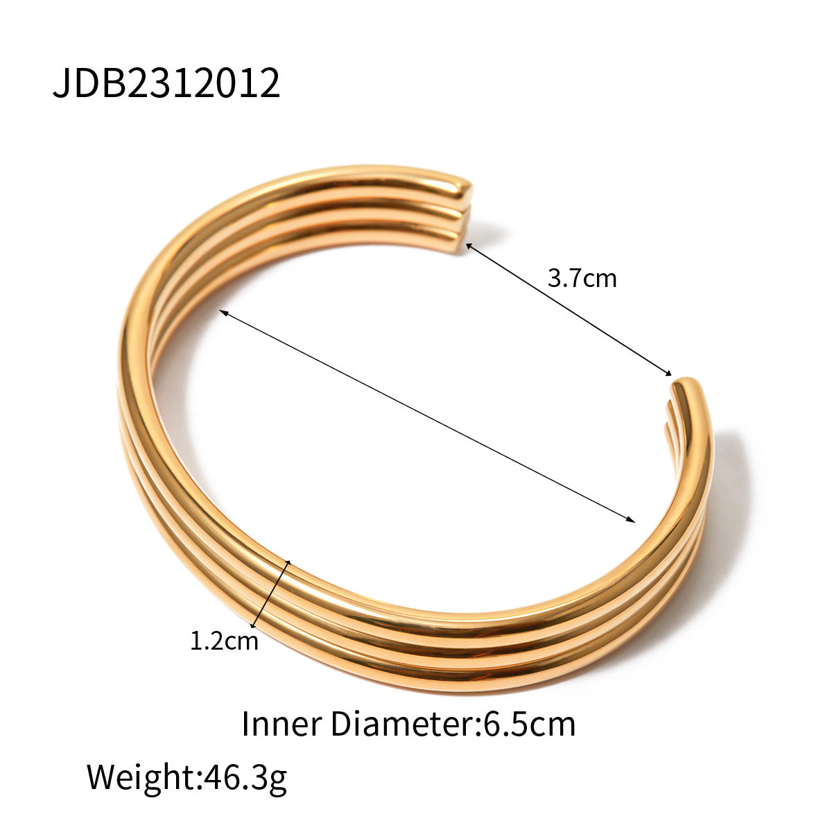Minimalist 18K Gold Plated Stainless Steel Triple Ribbed Open Cuff Bracelet and Striped Earrings Set
