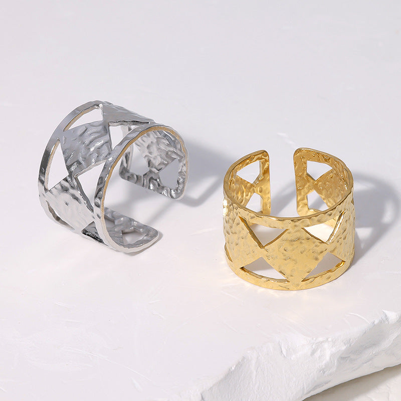 Anello Aperto Regolabile Geometrico Minimalista da Donna in Acciaio Inossidabile con Placcatura in Oro 18K