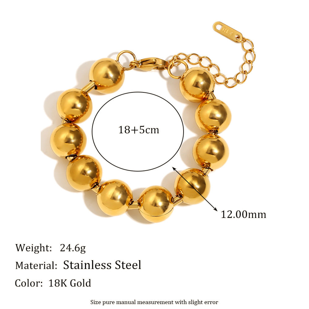 Minimalist Fashionable Geometric Stainless Steel Plated 18K Gold Large Round Bead Bracelet for Women