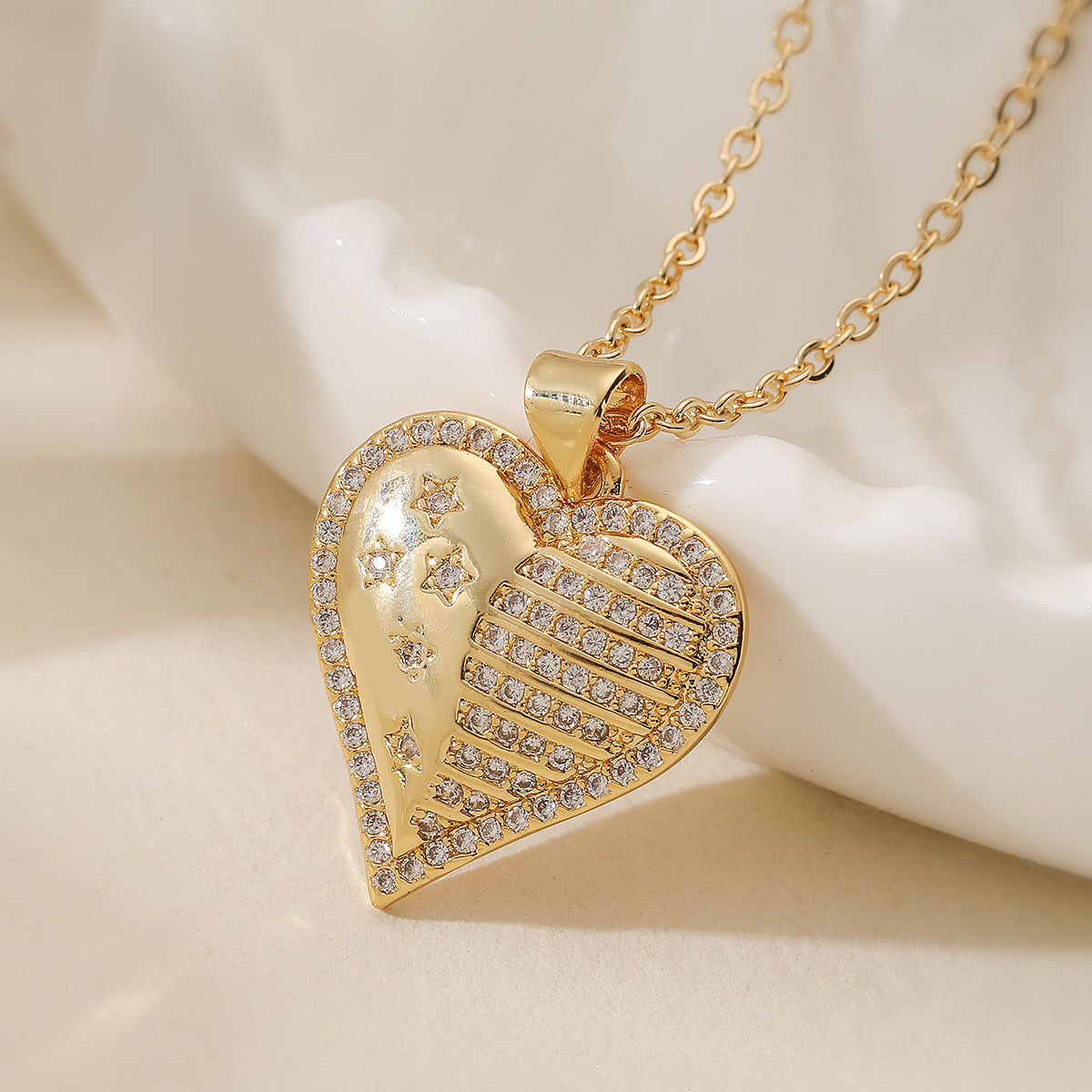Minimalist Gold Plated Brass Heart Necklace with Cubic Zirconia for Women