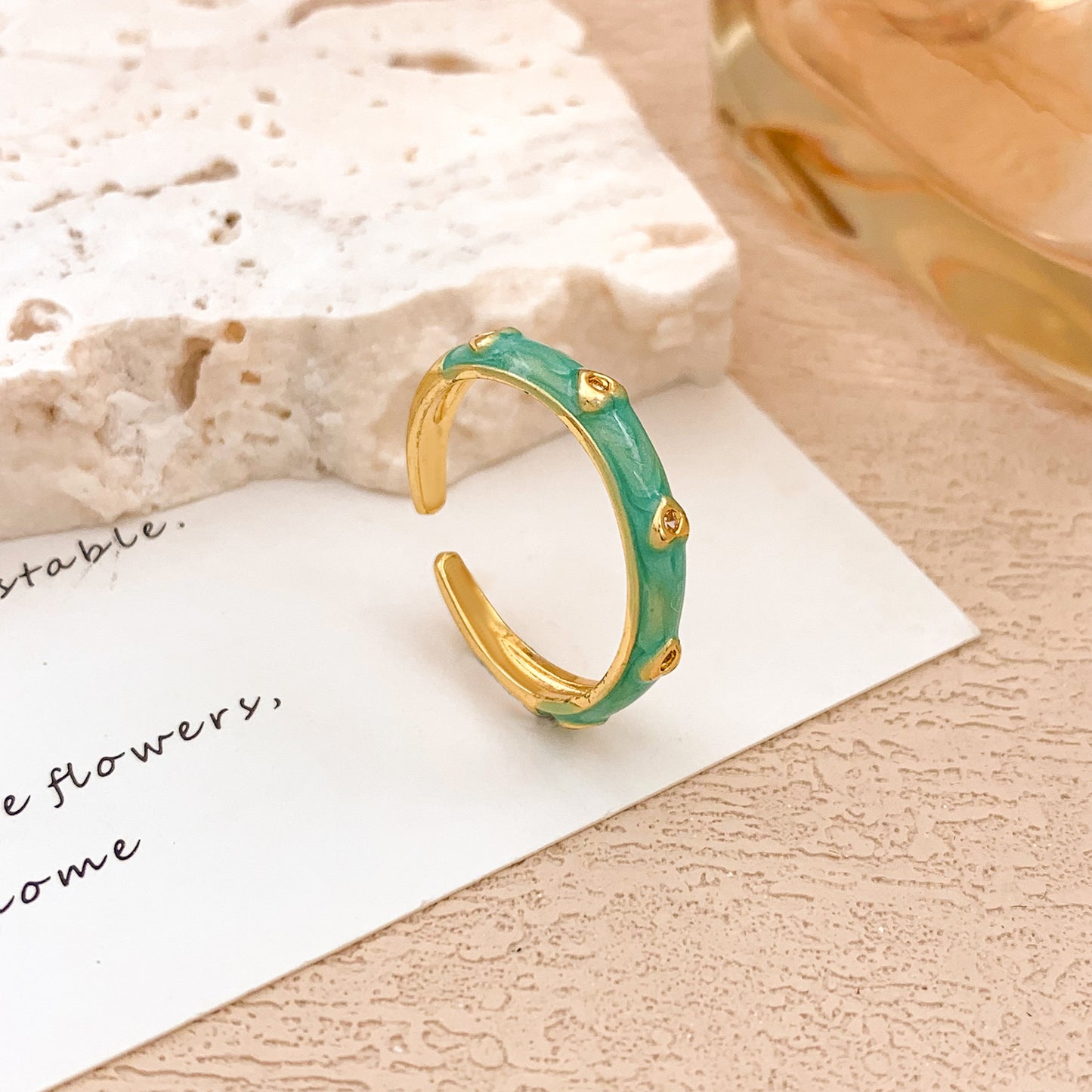 Sweet Polka Dot Round Oval Alloy Drip Oil Plated Ring for Women