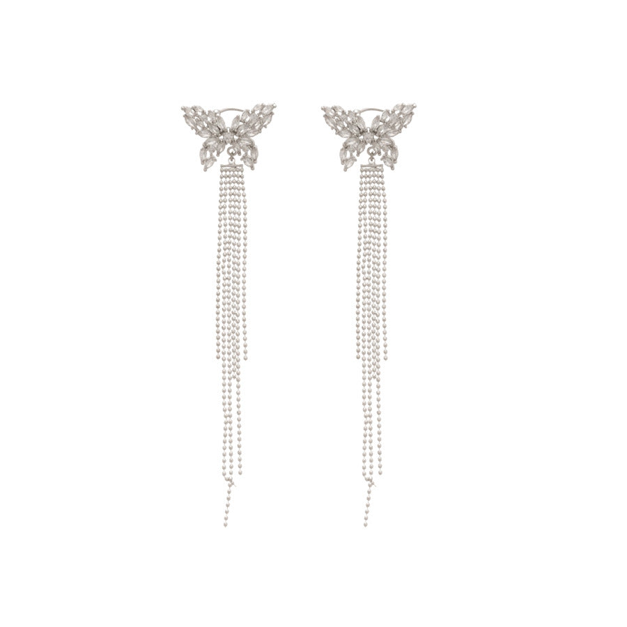 Orecchini pendenti da donna con farfalla minimalista di lusso con zirconia, stile ear cuff, leggeri, ipoallergenici e a clip