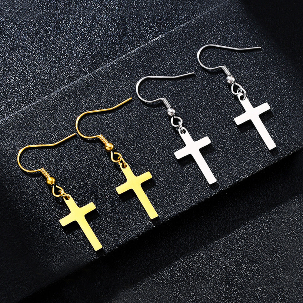 Pendientes minimalistas de cruz de acero inoxidable con acabado chapado para parejas estilo casual urbano