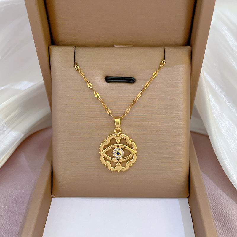 Collar de cadena de titanio y acero geométrico de lujo con incrustaciones de diamantes de imitación para unisex