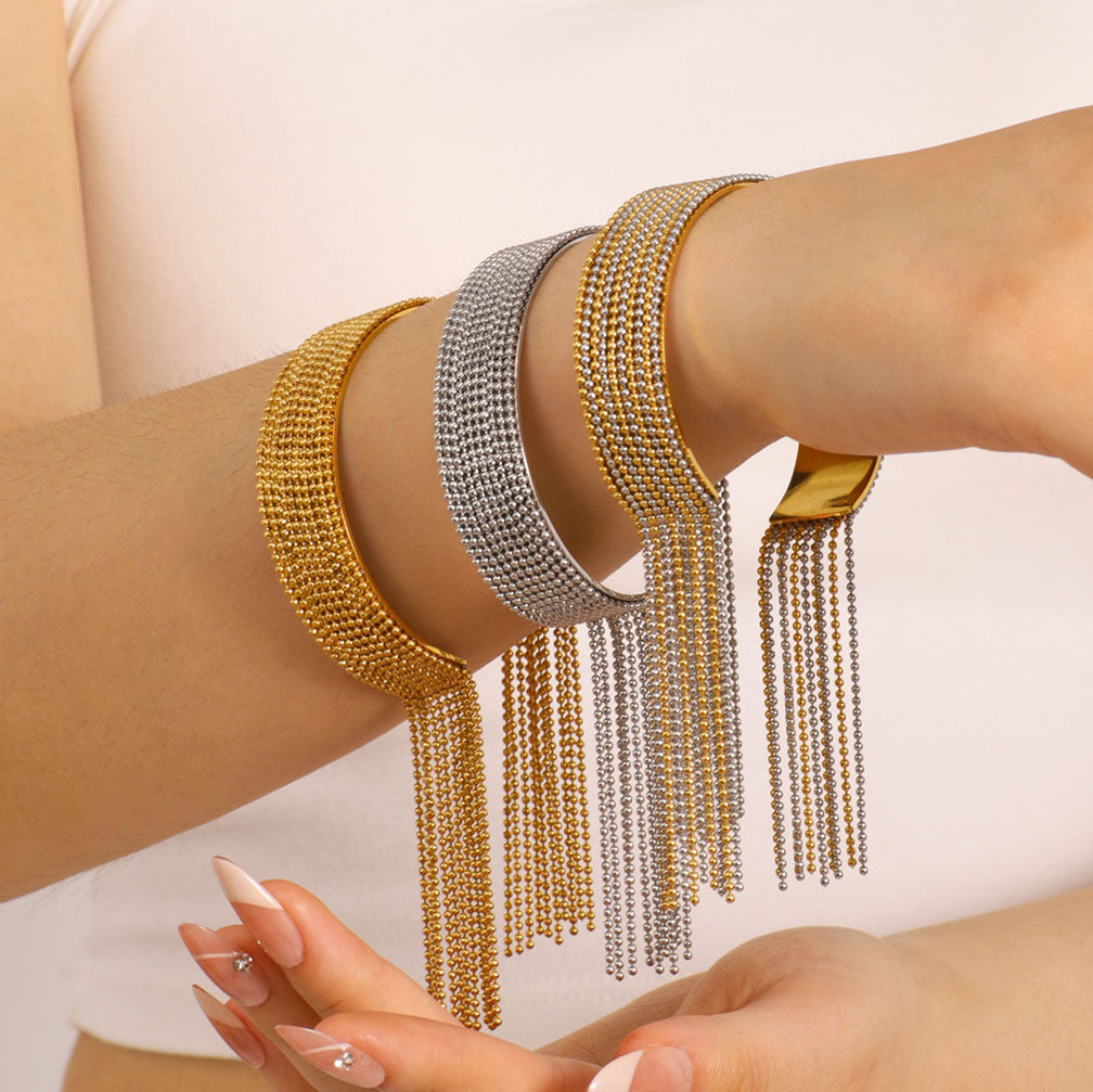 Set Anello e Bracciale con Nappe Minimalisti a Forma di C in Acciaio Inossidabile da Donna con Design Aperto e Finitura Galvanizzata