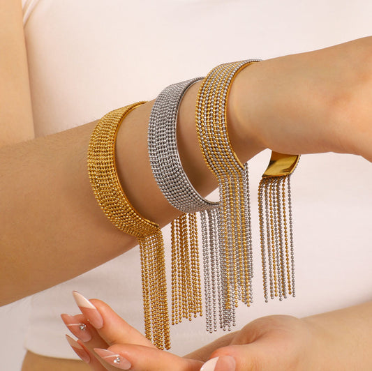 Set Anello e Bracciale con Nappe Minimalisti a Forma di C in Acciaio Inossidabile da Donna con Design Aperto e Finitura Galvanizzata