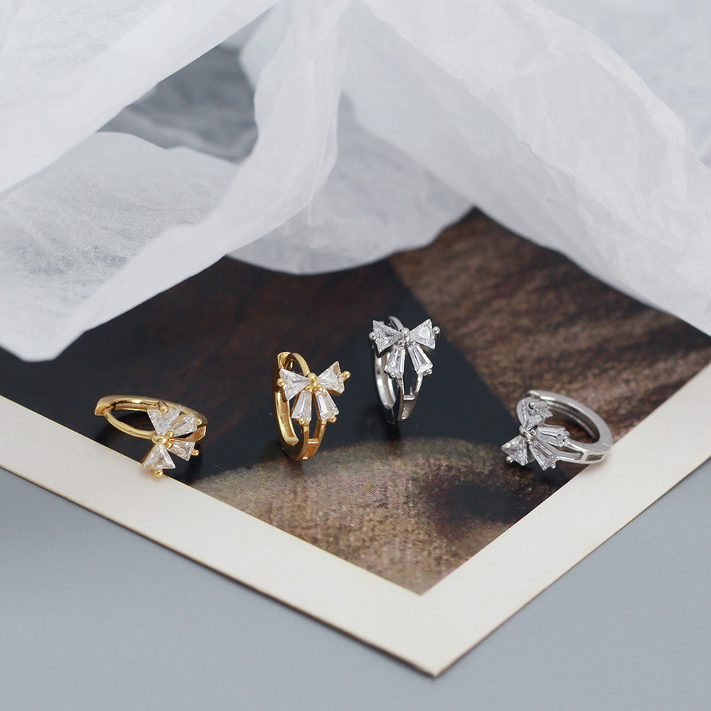 Elegant Bowknot Stud Earrings in Sterling Silver with Zirconia Inlay for Women