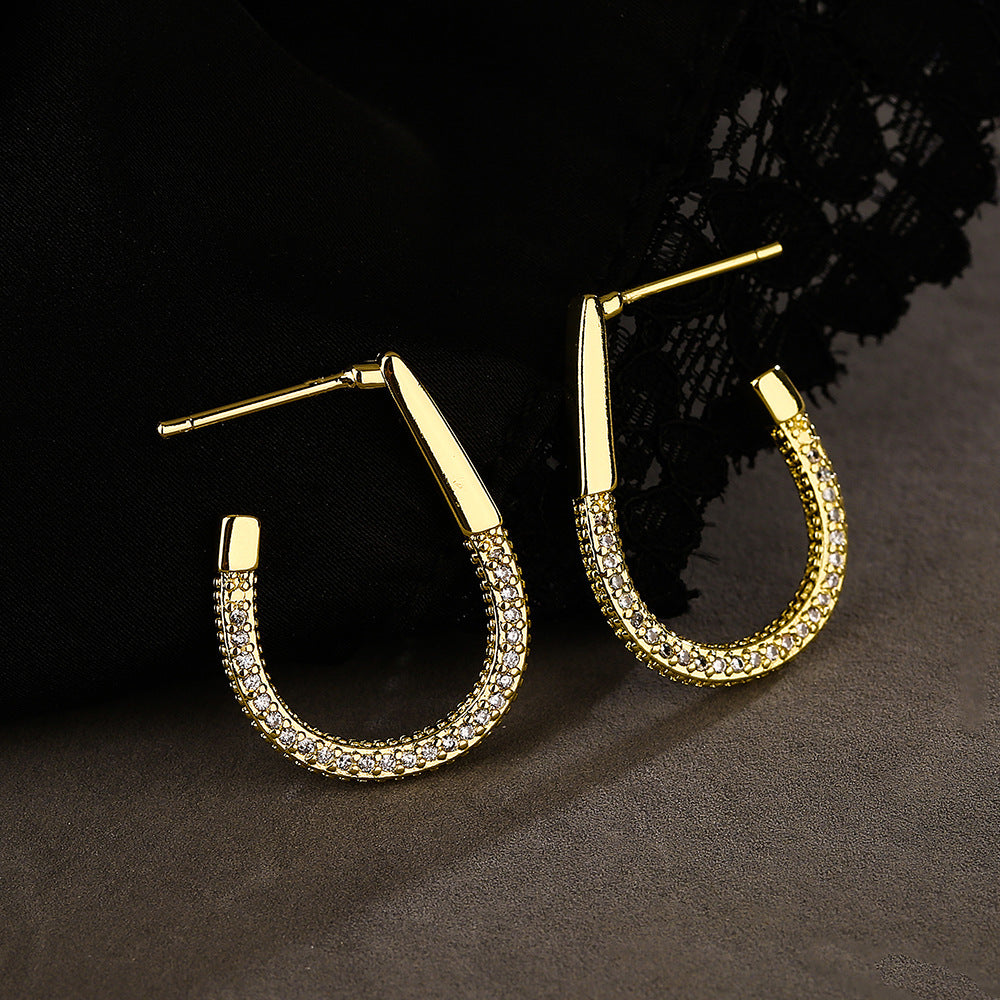 Orecchini da donna geometrici minimalisti in rame con placcatura in oro 18 carati e intarsio in zirconi