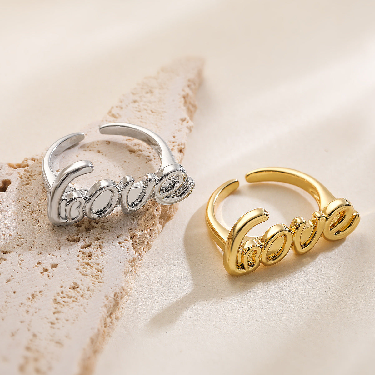 Minimalist Geometric Open Ring for Women Made of Brass with Real Gold Plating, Irregular Design