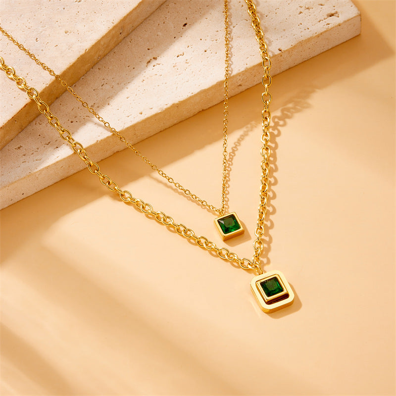 Vintage Luxury Fashion Stainless Steel Plated Square Chain Necklace Earrings Bracelet Set
